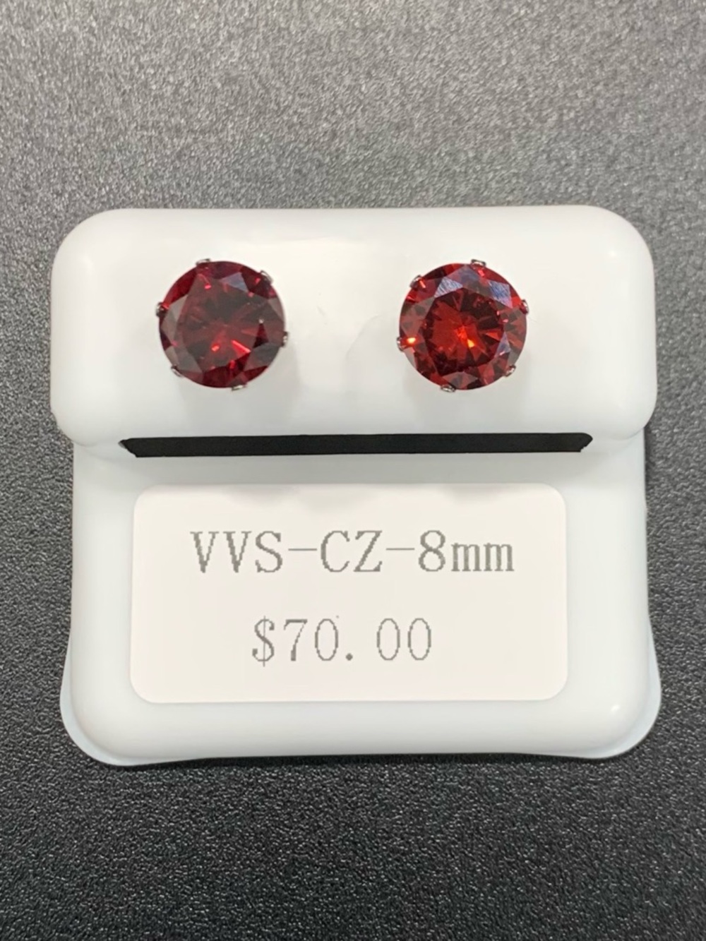 Red VVS CZ 8mm Stud Earrings - Women Jewelry